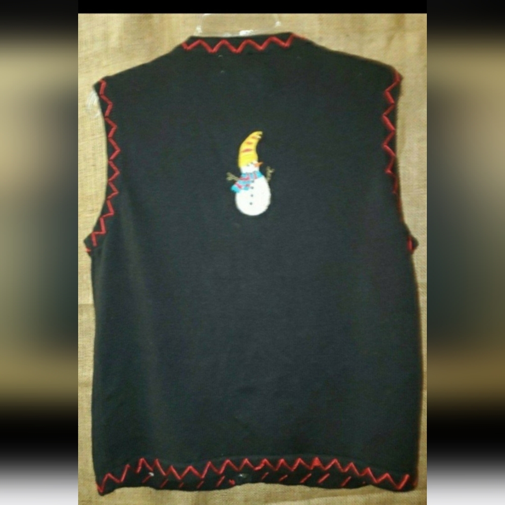 Lisa International Vintage Snowman Christmas Vest size medium - Picture 3 of 4